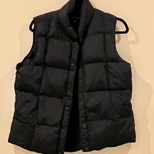 Land's End Down Puffer Vest Black Quilted Snap Women's Medium